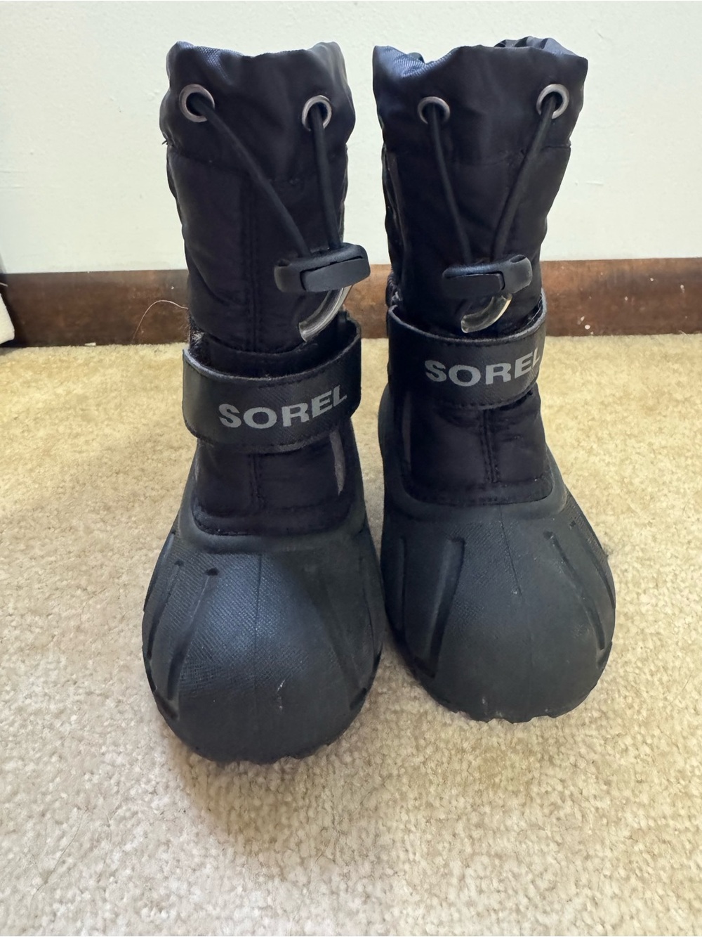 Sorel Kids Black Waterproof Snow Boots with Drawcord Top